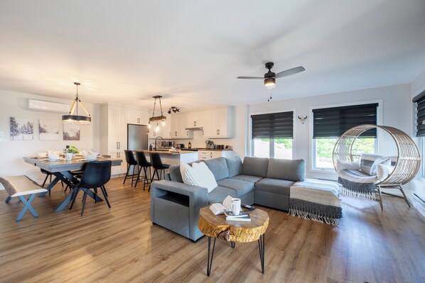 Smart TV, fireplace, computer monitors