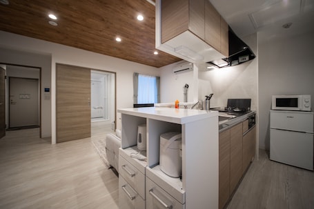 Microondas, placa de cocina, arrocera, utensilios de cocina