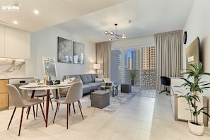 Premium-Apartment | Wohnbereich | LCD-Fernseher, Netflix, Streaming-Dienste