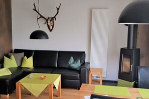 TV connectée, cheminée, chaîne hi-fi