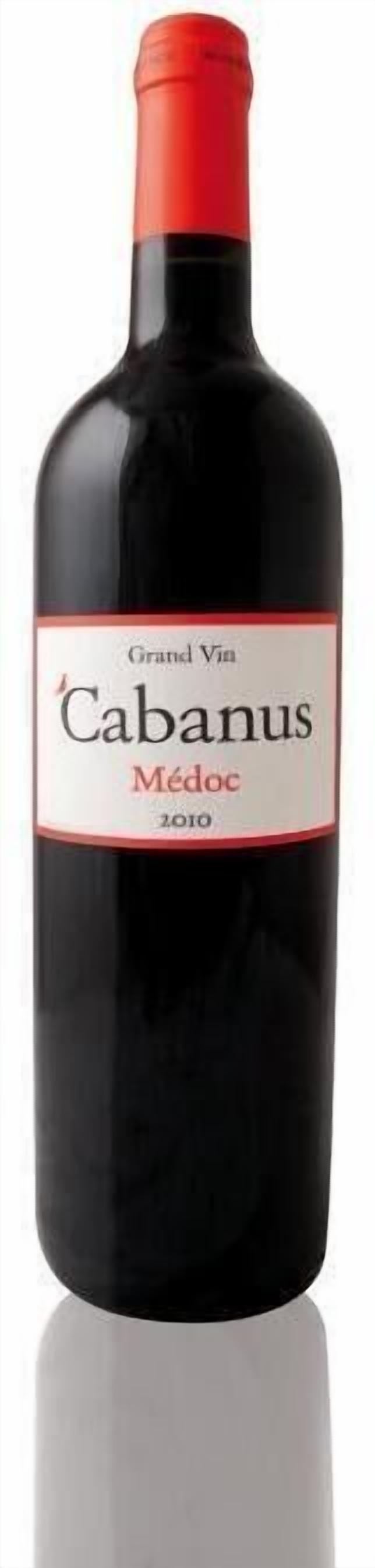 A bottle of Grand Vin Cabanus Médoc 2010 wine.