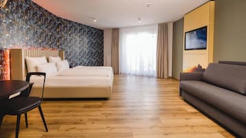 Apartamento família | 1 quarto, roupas de cama antialérgicas, cofres nos quartos