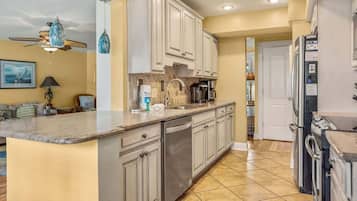 Fridge, microwave, oven, dishwasher