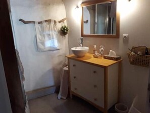 Hair dryer, soap, shampoo, toilet paper
