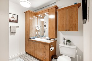 Hair dryer, towels, toilet paper
