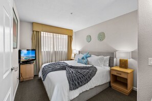 1 bedroom, desk, iron/ironing board, travel cot