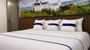 Premium bedding, down comforters, pillowtop beds, desk