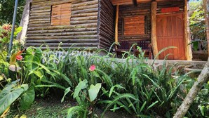 A rustic log cabin with a wooden door and a porch. - Cabaña Pipil en Los Naranjos (Los Naranjos)