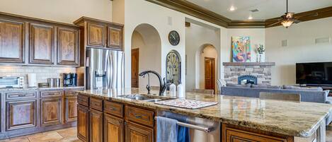 Fridge, microwave, dishwasher, coffee/tea maker