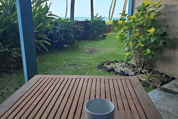 Relax for coffee or meals on the lanai - let the ocean waves relax you.