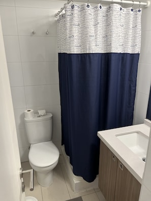 Dusche, Haartrockner, Handtücher, Seife