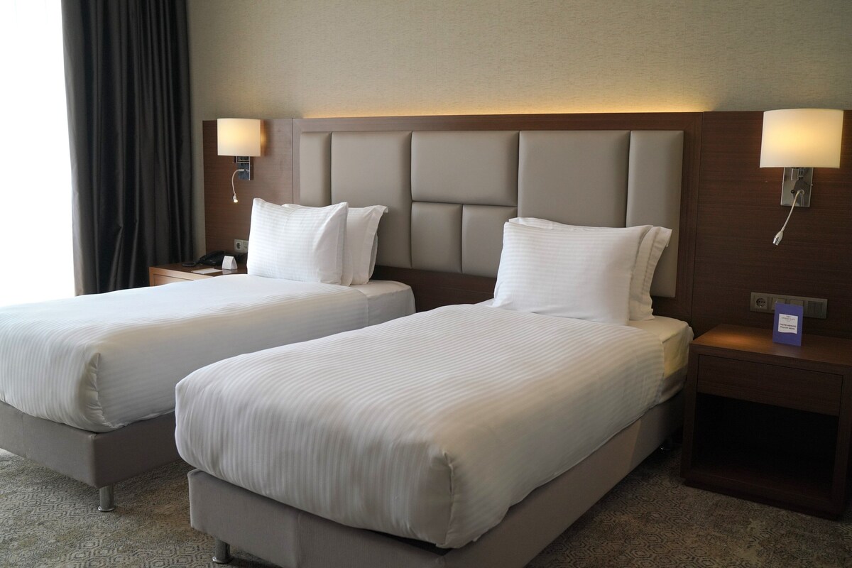 Standaard kamer, 2 eenpersoonsbedden, balkon | Luxe beddengoed, een kluis op de kamer, een bureau, een laptopwerkplek