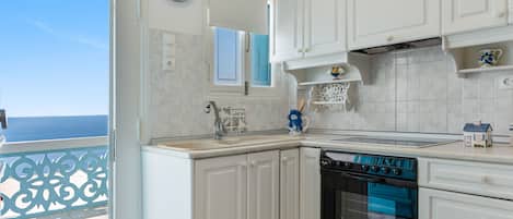 Fridge, oven, stovetop, coffee/tea maker