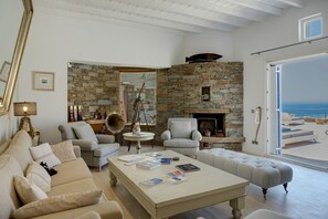 TV - Studio Apartment "Blueros - Orange Suite" with Sea View, Shared Pool & Wi-Fi (Syros)