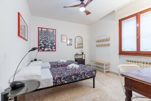 1 bedroom, desk, iron/ironing board, bed sheets