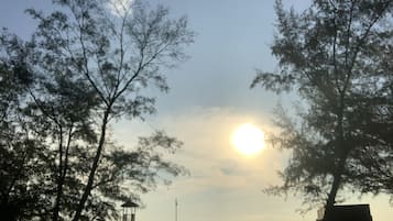 On the beach, white sand