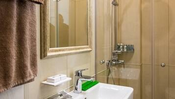 Deluxe Double Room | Bathroom | Shower, designer toiletries, hair dryer, slippers