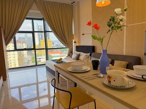 Honeymoon Apartment, 1 Bedroom, Refrigerator & Microwave, Courtyard View | Living area - 3 Towers Jalan Ampang By Serenity Homes (Kuala Lumpur)