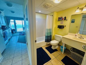 Hair dryer, towels, soap, shampoo - Direct Oceanfront View with KingBed+Pools +GarageParking+Gym+InUnitWasher&Dryer (Myrtle Beach)