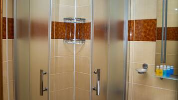 Shower, free toiletries, hair dryer, bathrobes