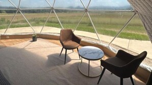 A geodesic dome room with a view of a field. - Karkonoski Glamping 2 sleeps 5 (Lomnica)