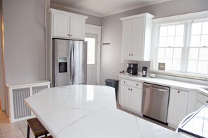 Fridge, microwave, oven, stovetop - Historic Lakeview Home w/ Pool & Hot Tub (Geneva)