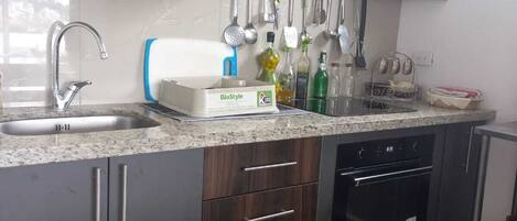 Fridge, microwave, oven, dishwasher