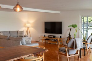 Smart TV, DVD player, books, stereo