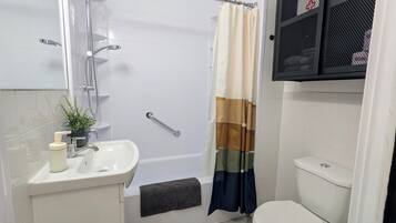 Secadora de cabello, toallas, papel de baño