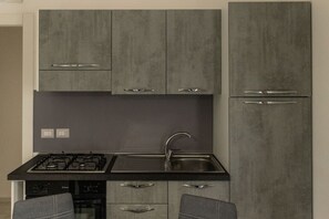 Fridge, oven, stovetop, coffee/tea maker