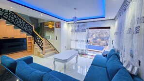 Deluxe Duplex | Living area - Luxury duplex with private pool-Sea view (Oued Laou)
