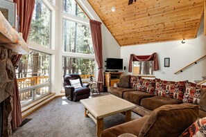 Smart TV, fireplace, video games, DVD player