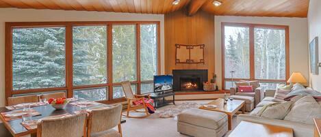 Televisión y chimenea