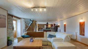 TV, fireplace, video games, DVD player