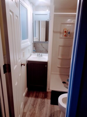 Shower, towels, soap, shampoo