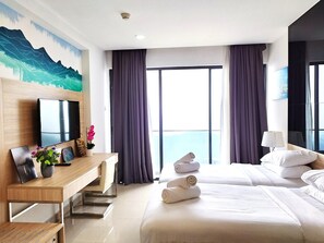 2 多间卧室、防过敏的被褥、客房内保险箱、办公桌