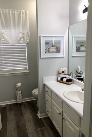 Secadora de cabello, toallas, jabón, shampoo