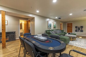 Smart TV, fireplace, foosball, table tennis