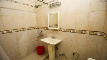 Douche, serviettes fournies, savon, shampoing