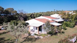 A modern house with a red-tiled roof, surrounded by greenery and trees. - SuNenneri beach apartment studio 2 (Torre di Bari)