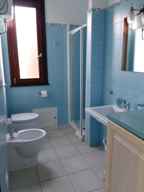 Haartrockner, Bidet, Handtücher, Toilettenpapier