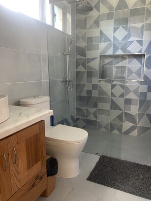 Towels, soap, shampoo, toilet paper