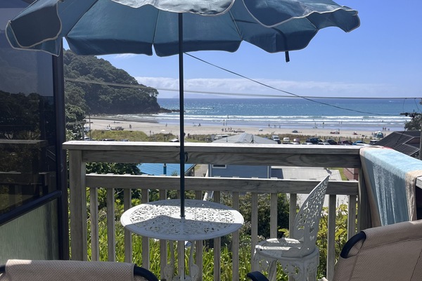 Deck overlooking Waihi beach.