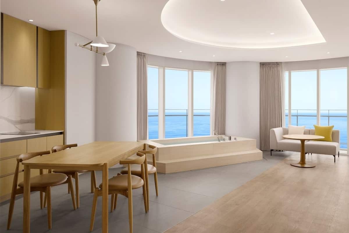 Fridge, electric kettle, cookware/dishes/utensils, dining tables