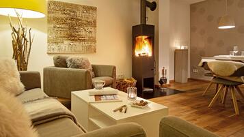 TV, fireplace, table tennis, books