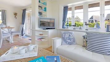 Een televisie, een dvd-speler, een tafeltennistafel en boeken