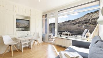 TV, DVD player, books, stereo