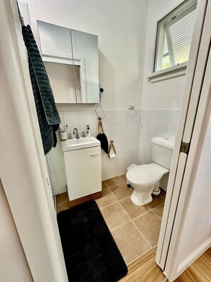 Hårtork, handdukar, tvål och schampo