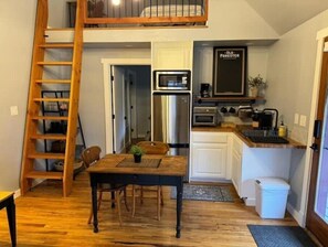 Fridge, microwave, coffee/tea maker, toaster