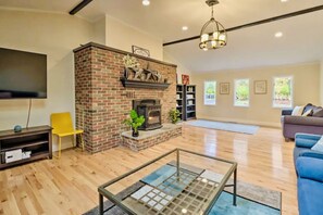 TV, fireplace, table football, ping pong - Family-Friendly Pocono Home | Hot Tub & Game Room (Saylorsburg)